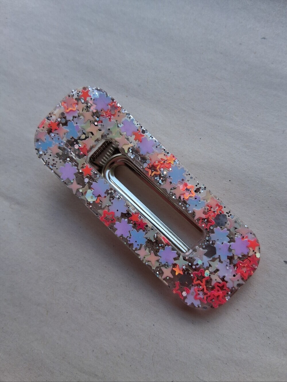 5/$25 Hand Crafted Glitter Star Barrette - Pastel Lavender, Pink & Coral Accents